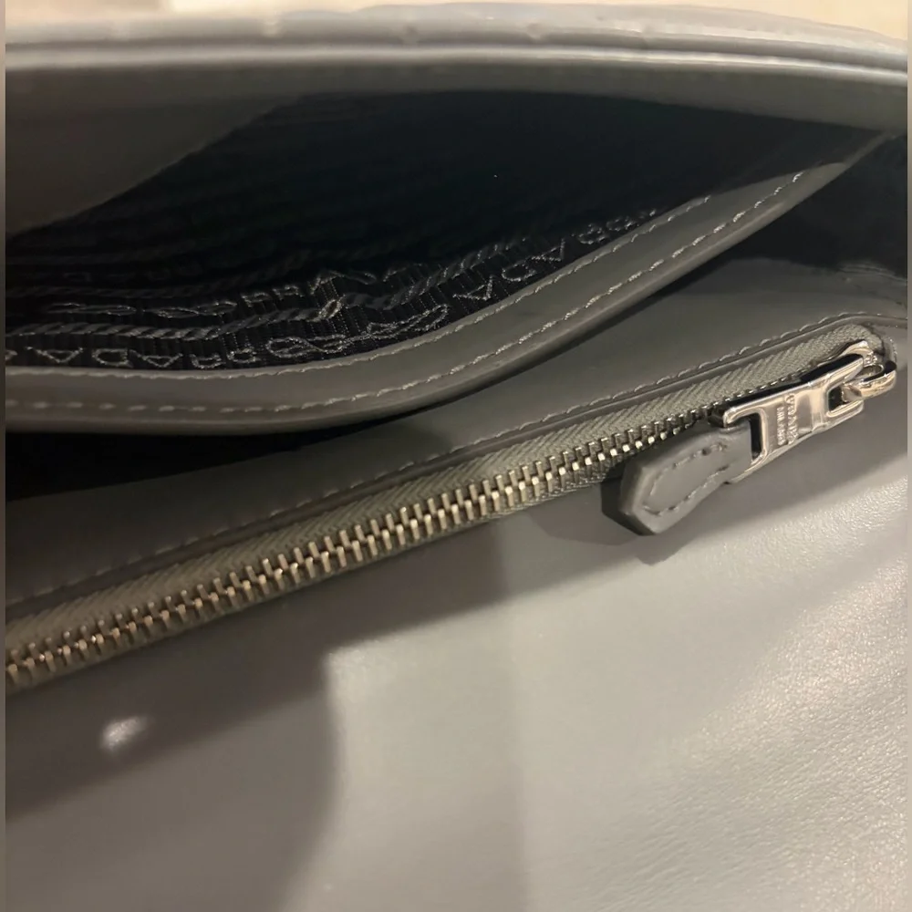 Prada Diagramme Grey Leather Bag w/ Chain Strap - Picture 12 of 13